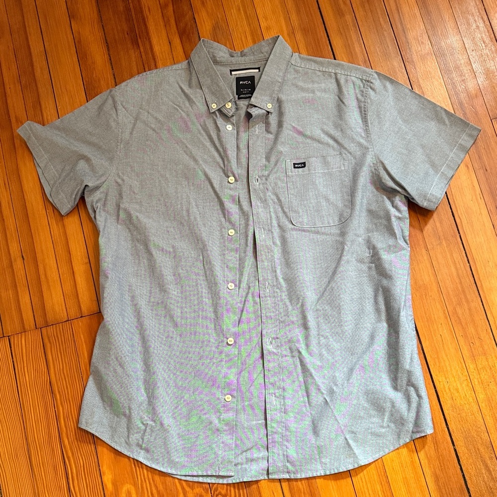 RVCA Men's Light Gray Casual Button Down Shirt